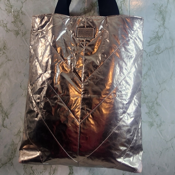 Victoria's Secret Shiny Rose Gold Color Tote - Picture 2 of 13